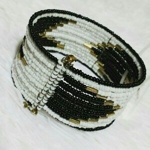 Southwest Pattern Beaded Snap Cuff Bracelet